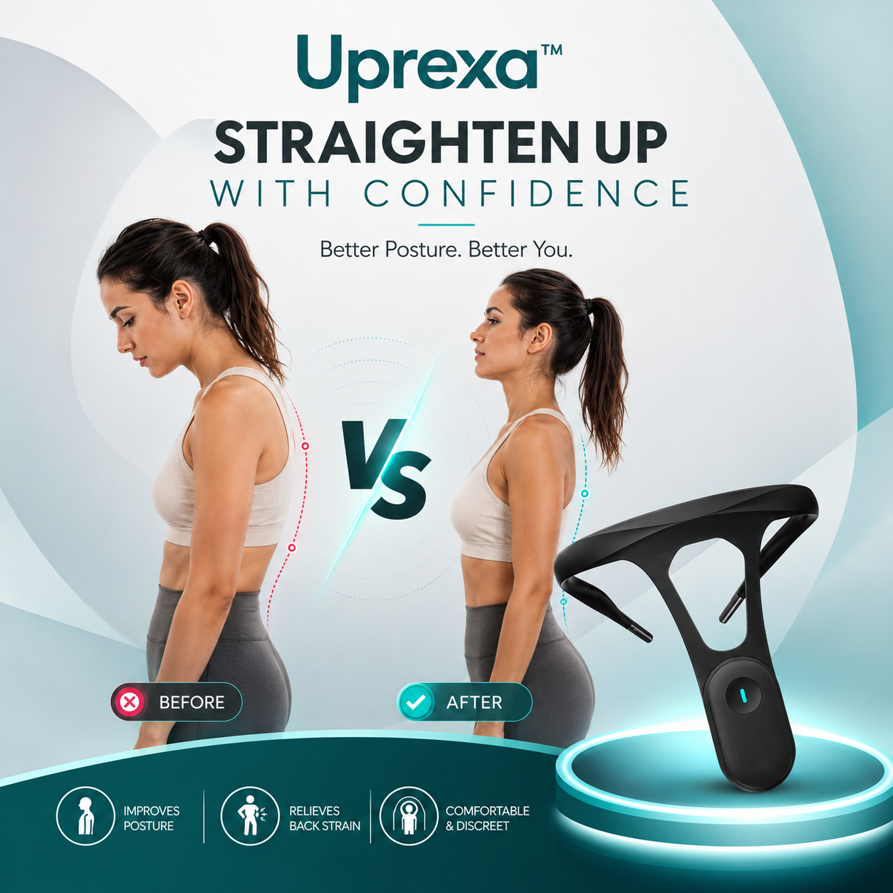 Posture before and after training with the Uprexa device