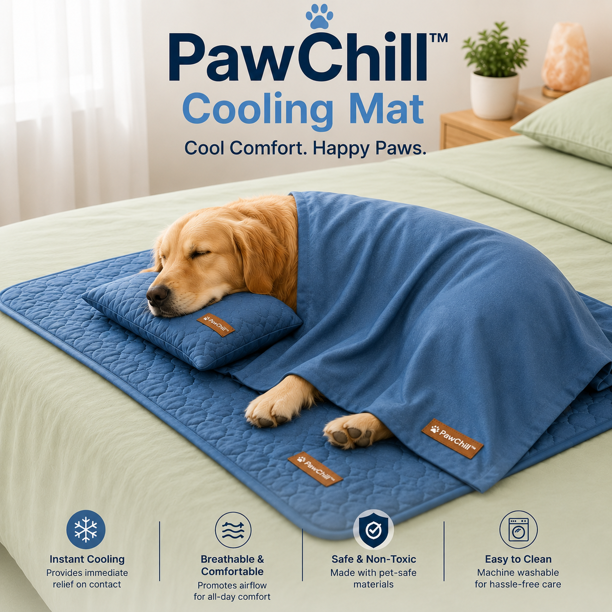 PawChill Cooling Mat, cooling pillow and cooling sheet in Deep Blue
