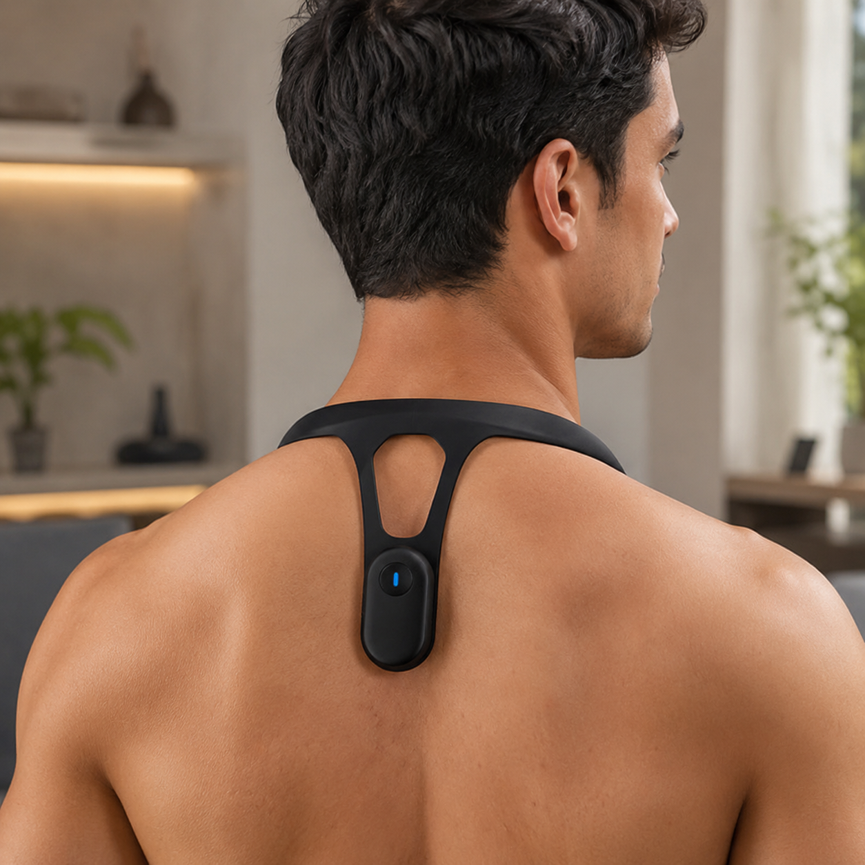 Man wearing the Uprexa posture trainer on his upper back